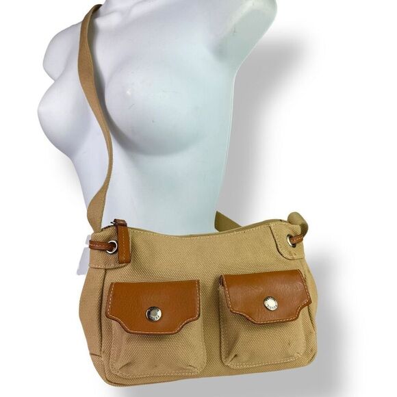 Fossil 1954 Vintage Y2K 90s Canvas Leather Crossbody Bag Front Flap Pockets - Picture 2 of 12